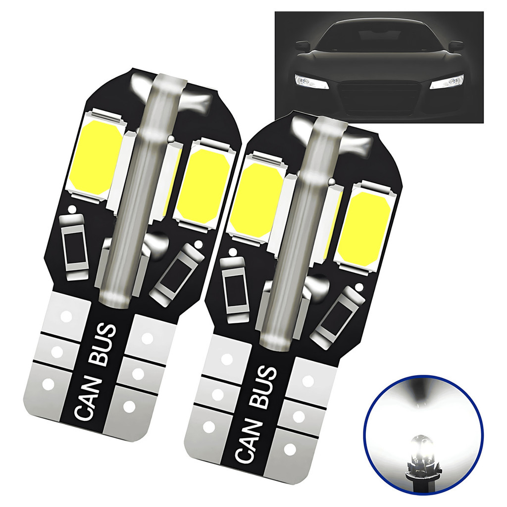 Par Lâmpadas 8 Smd T10 Pingo Meia Luz Canbus Branco