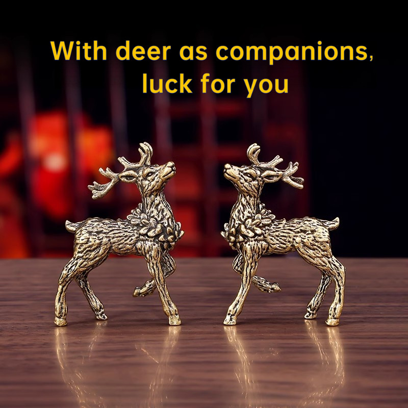 Enfeites de latão puro (par) Sika Deer Elk One Deer Have You Home Desktop Tea Ornamentos de decoração para animais de es