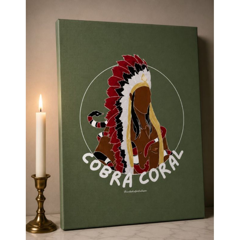 Caboclo (ou Índio) Cobra Coral (Desenho Semi-Minimalista). Quadro Decorativo. Placa MDF.
