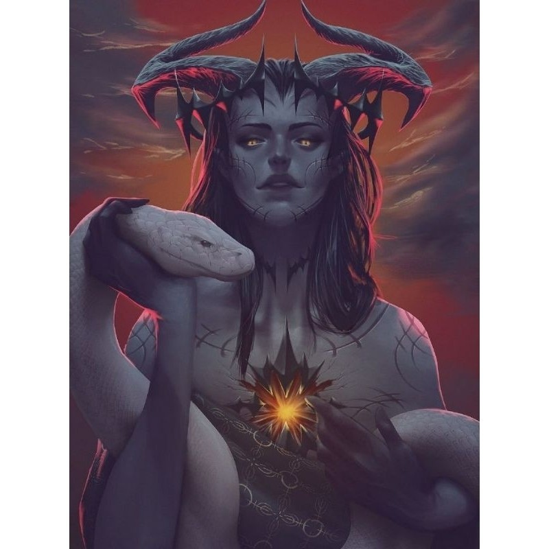 QUADRO DECORATIVO PLACA MDF- LILITH COM A COBRA NA MÃO
