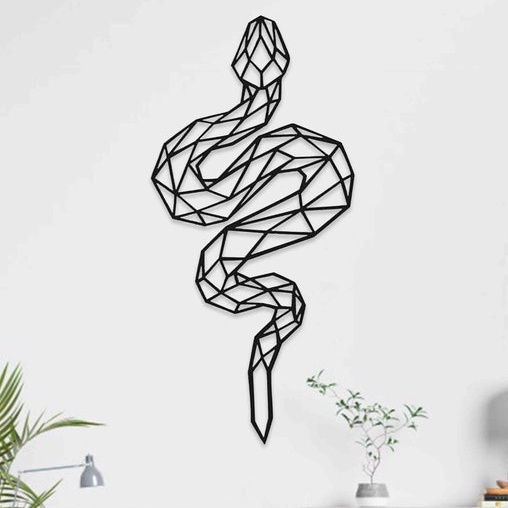 Quadro Decorativo Cobra Geométrica Aplique Parede Vazado Snake Decoração Diferente Madeira Mdf 3mm