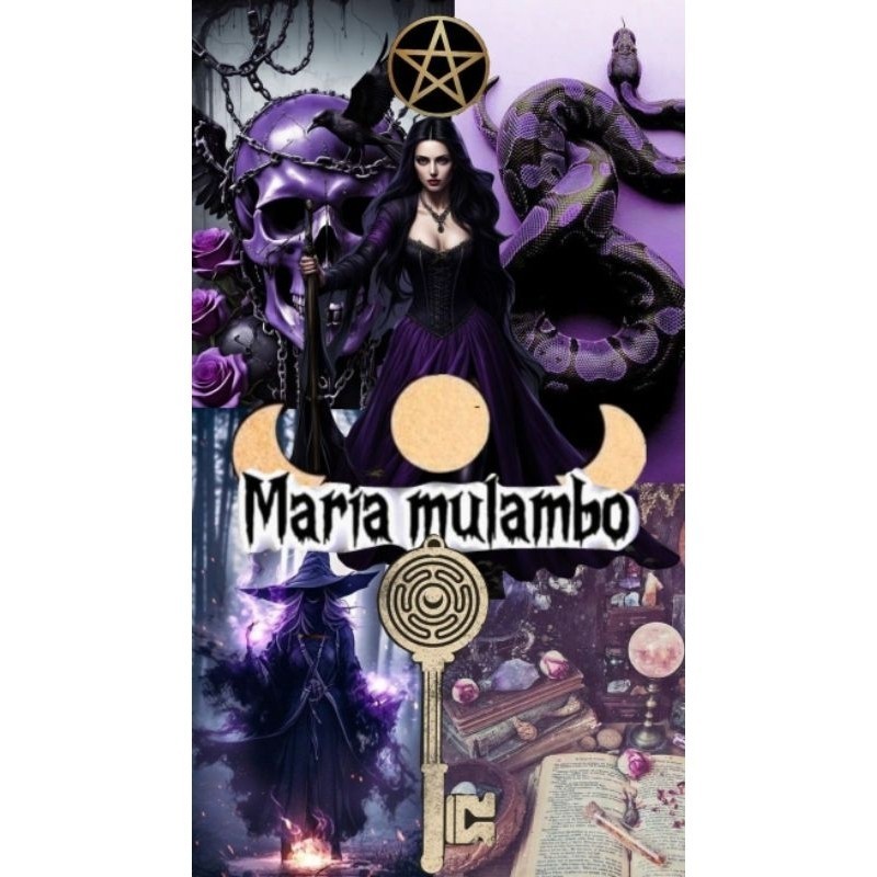 QUADRO DECORATIVO PLACA MDF-MARIA MULAMBO COM COBRA CAVEIRA MAGIA