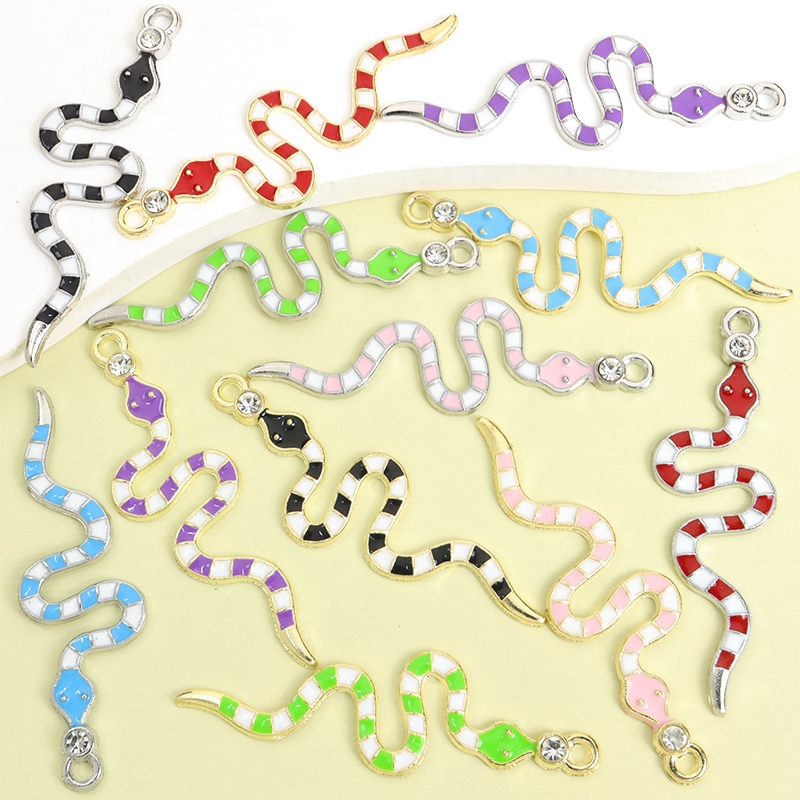 10 Peças De Amuletos Coloridos Elegantes Em Forma De Cobra , Pingentes De Liga De Zinco Para Colar Estilo Punk DIY , Bri