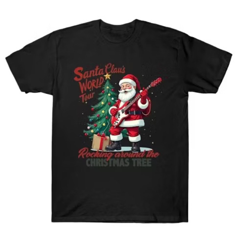 Camiseta Papai Noel Rocking World Natal Guitarrista Adulto/Infantil Merry Christmas Lançamento Unissex Em Algodao