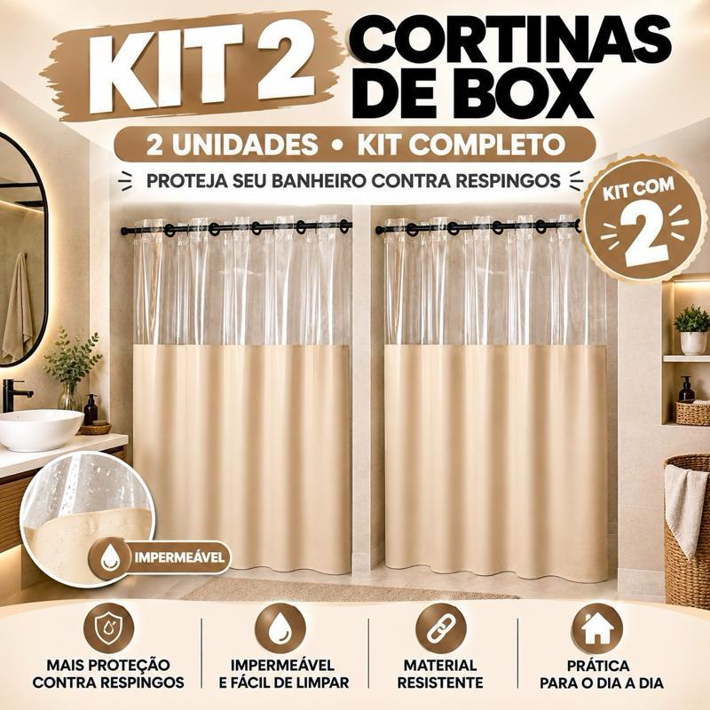 KIT 2 CORTINAS BOX BANHEIRO IMPERMEÁVEIS | PROTEÇÃO CONTRA RESPINGOS | FÁCIL LIMPEZA
