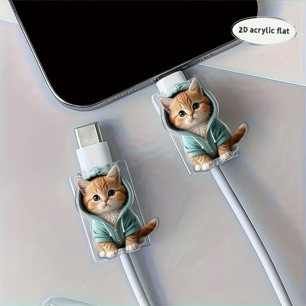 2 Peças Capa Protetora De Cabo De Telefone De Gato Fofo De Conector Tipo C Compatível Com iPhone