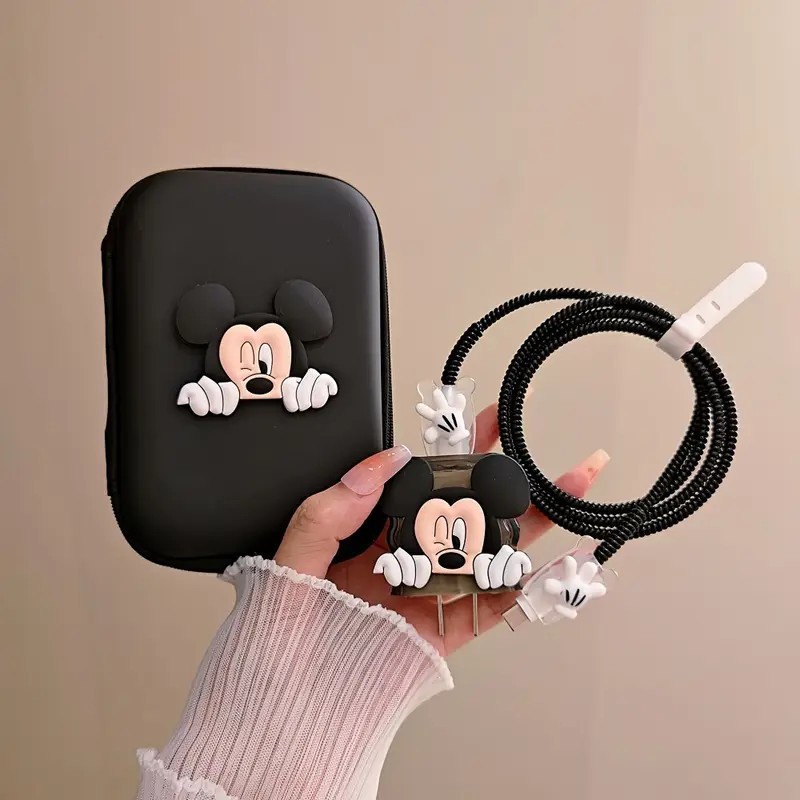 Protetor De Cabo Compatível Com iPhone/iPad 18W/20W Capa Protetora De Carregador 3D Cartoon Minnie Mickey Gerenciamento
