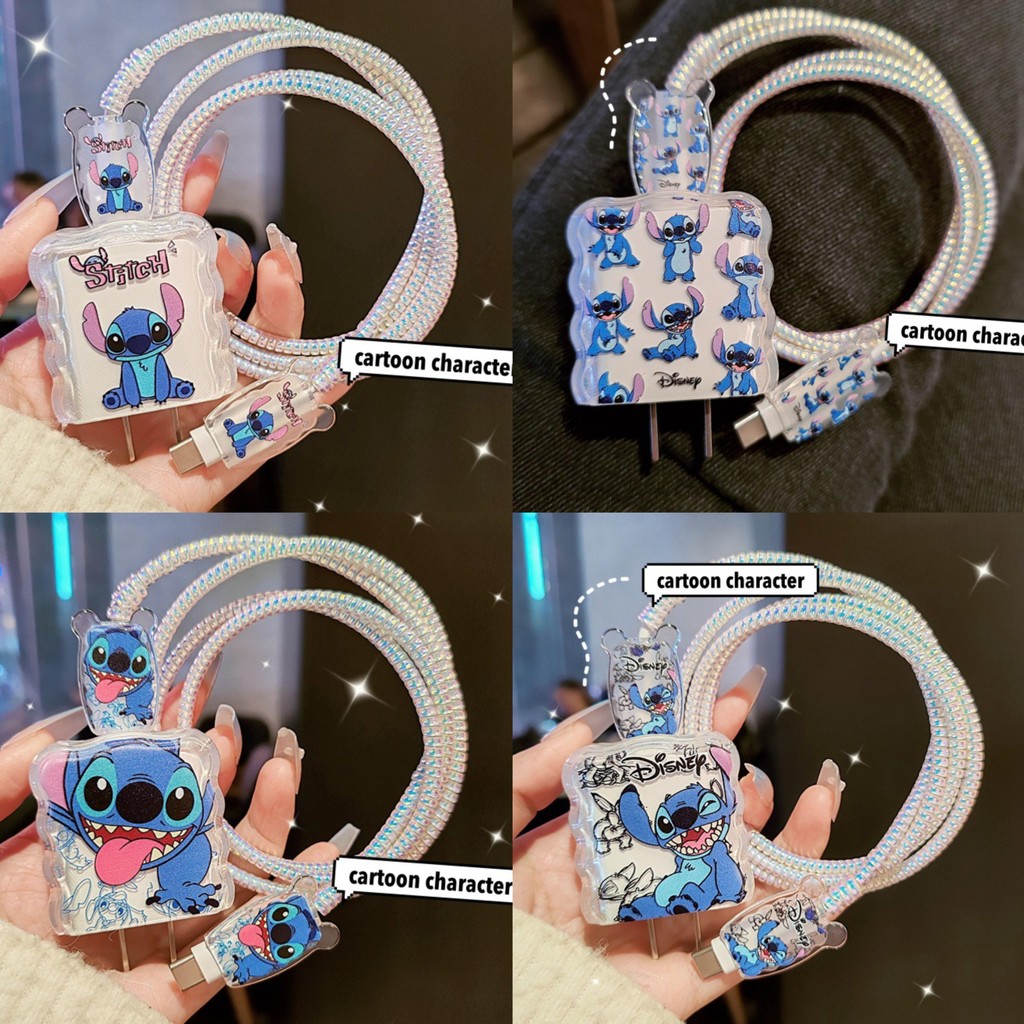 5 Pcs Cartoon Stitch Protetor De Cabo De Dados De Carregamento Acessórios Enroladores Compatíveis Para IPhone 18w/20w Ca