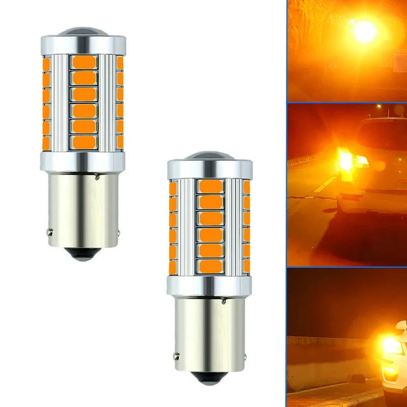 2 peças de Luzes de Sinalização LED Amarelo Âmbar para Carro 1156 BAU15S PY21W 33SMD, Lâmpada de Freio, Ré e Aviso Trase