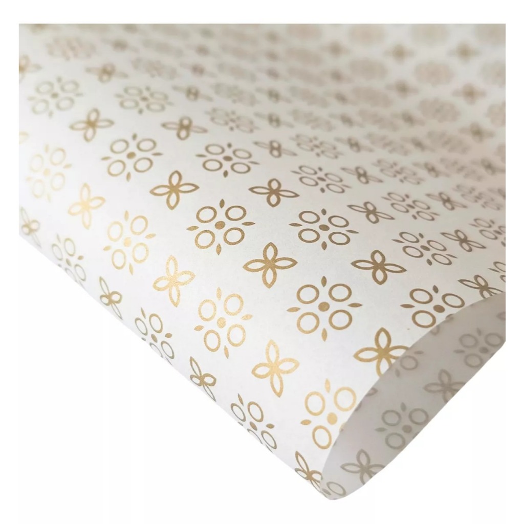 Papel Antigordura Alimentos 32x22cm Impressão Dourado 100 unidades