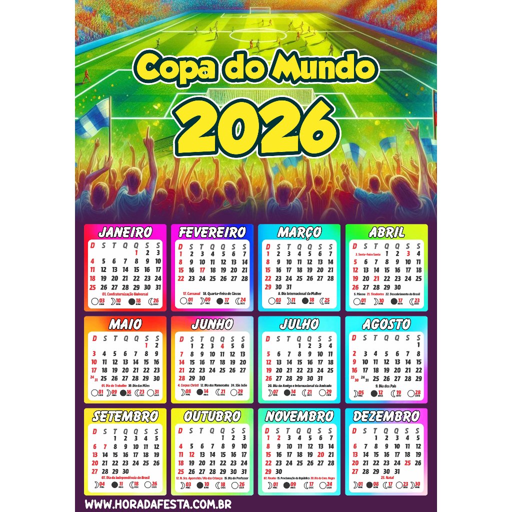 Kit de Calendários de 14x20cm personalização pronta copa do mundo 2026