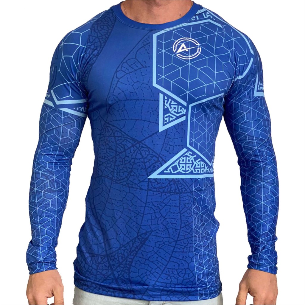 Camisa Rash Guard Masculina Blue Leaf Manga Longa Atlética Esportes
