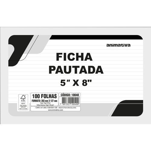 Ficha Pautada 5'' x 8'' 100 Folhas