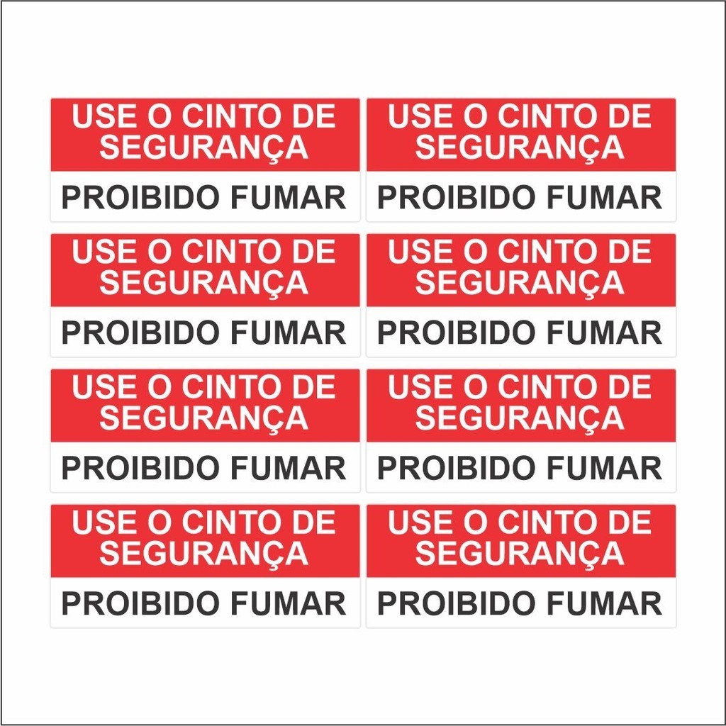 Kit 8 Adesivos Use o Cinto - Proibido Fumar, Taxi, Uber, 99, Motorista