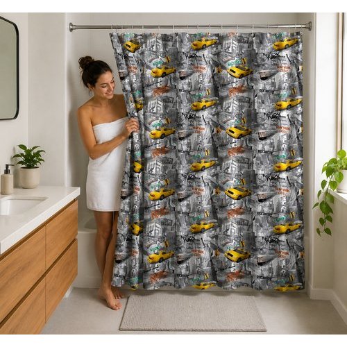 Cortina Box Banheiro Estampada Impermeavel Com Ganchos Decorativa Facil Instalar