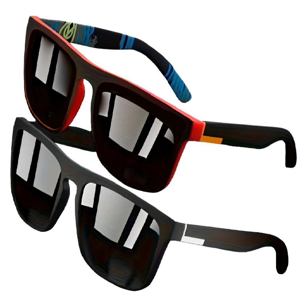 KIT 2 Óculos De Sol Masculino Square Vintage Preto e Vermelho Com Proteção UV400 - ORIGINAL