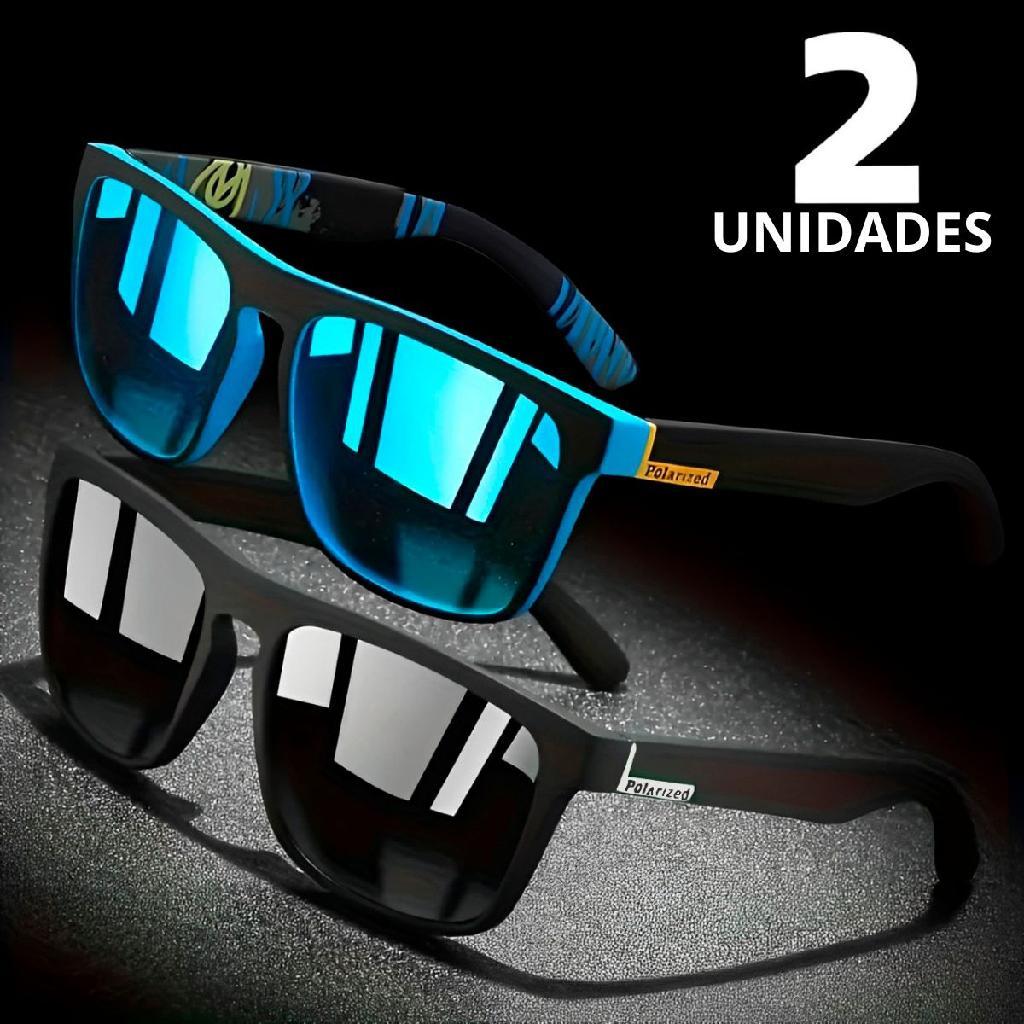 Kit 2 Óculos Masculino De Sol Square Vintage Polarizado e Proteção 400uv Azul + Preto - Original