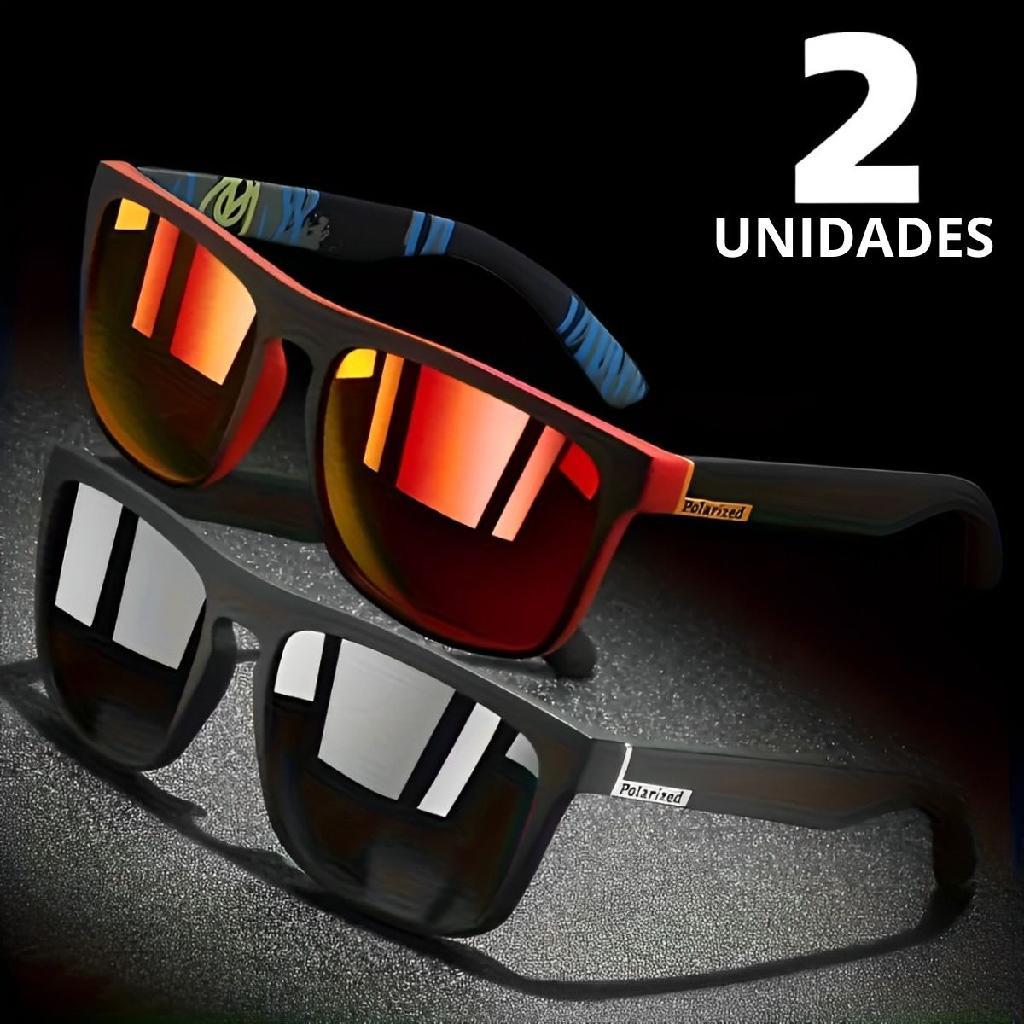 Conjunto Óculos De Sol Masculino Polarizado Square Vintage Vermelho + Preto Proteção 400UV