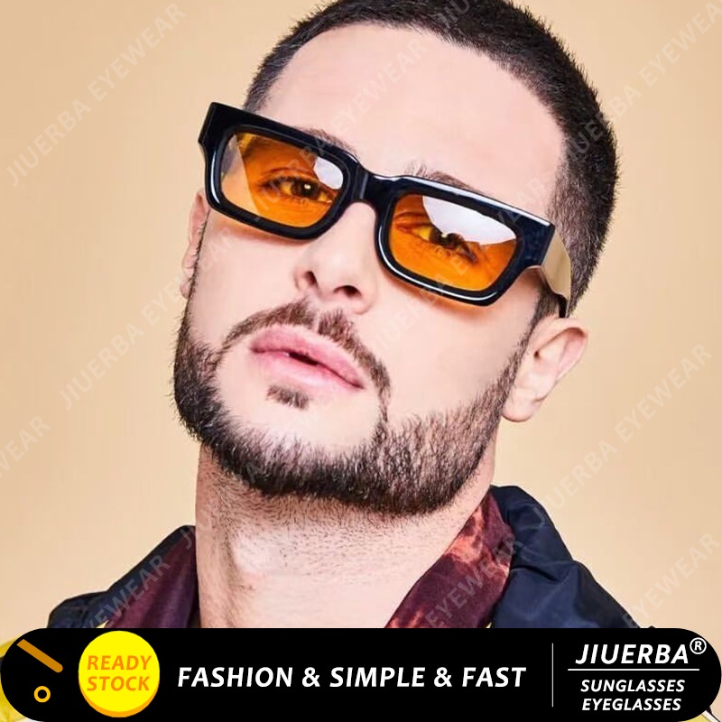 (JIUERBA) Óculos De Sol Vintage Tan Homens Hip Hop Moda De Estrutura Espessa Square Sunshade Mulheres