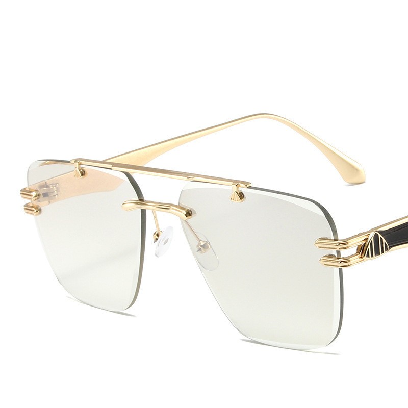 (YUZHU) Óculos De Sol Vintage Aviador Masculino Western Fashion Double Beam Rimless Square Leopard Head Sunglasses for Women