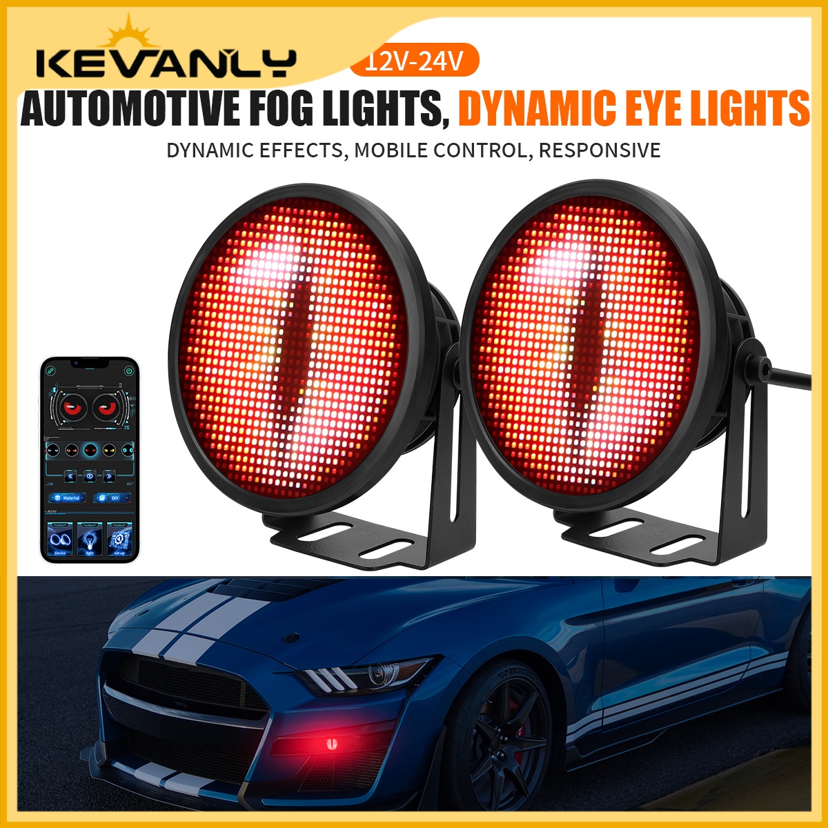 Kevanly 2pcs 3in LED Drl Faróis De Neblina Dinâmicos Olhos De Anjo Tela De Controle De Aplicativo Piscar 12v-24v