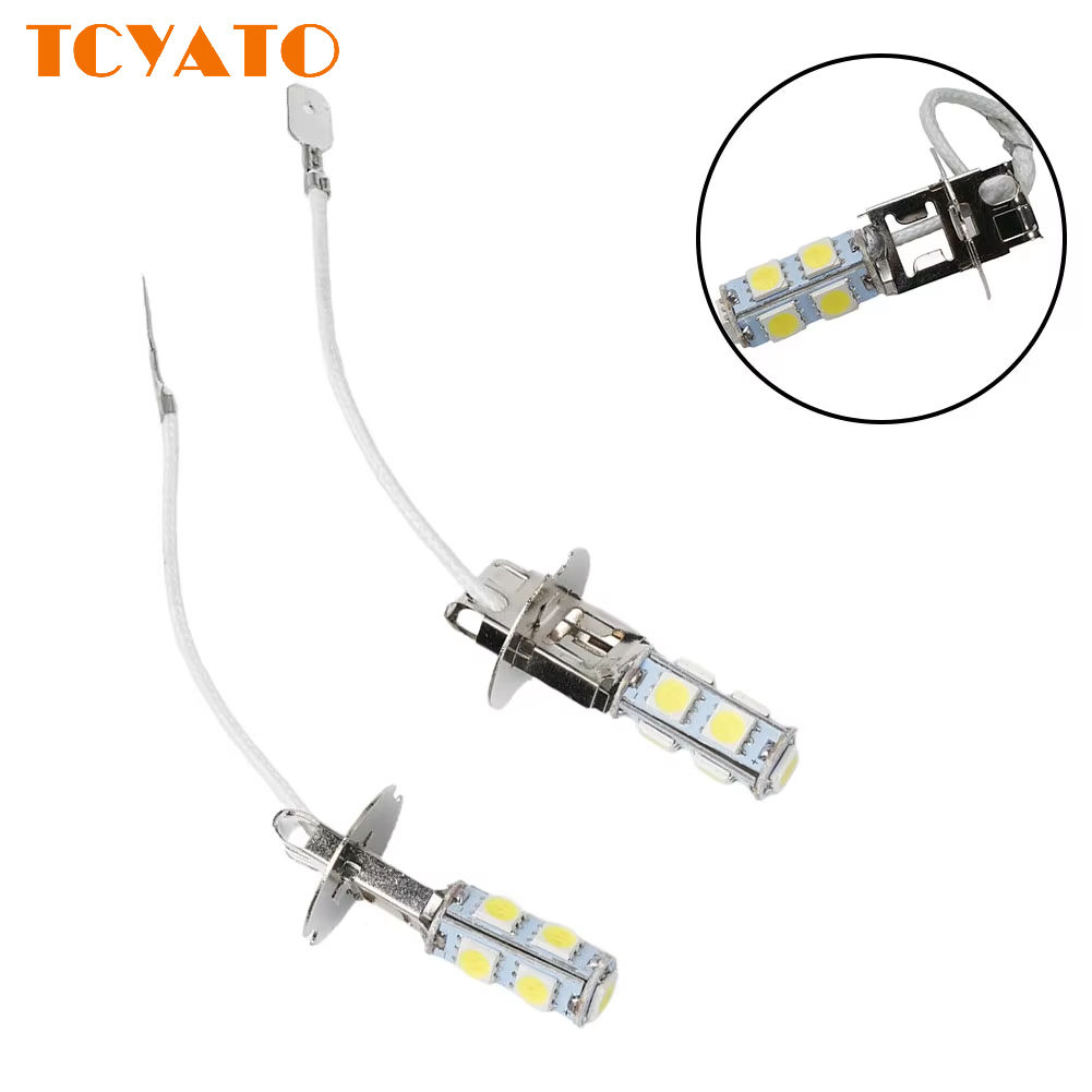 Tcyato 2pcs H1 H3 5050 9-led 6000k 12v Dc Nevoeiro Drl Lâmpadas De Condução De Carro