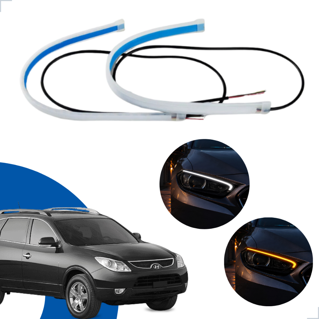 Kit Fitas Led DRL Farol + Seta 12v 45cm Santa Fé 2001 2002 2003 2004 2005 2006 2007 até 2020