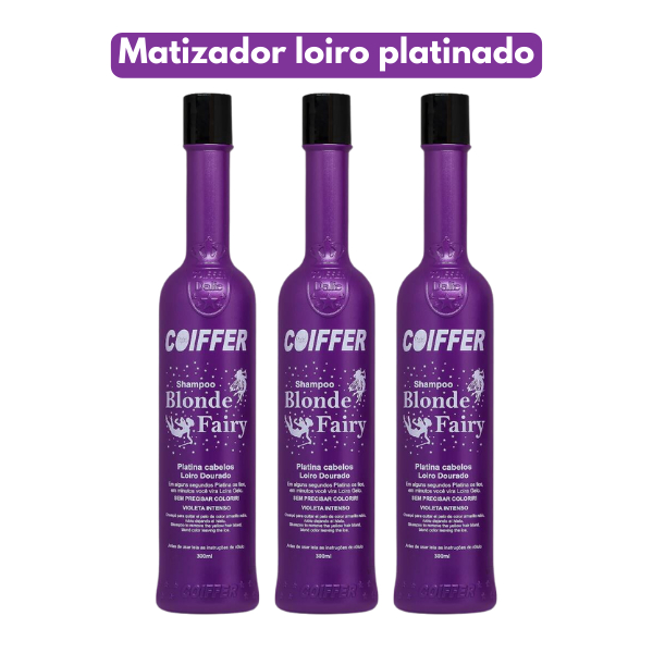Shampoo Blonde Fairy Coiffer 300ml Matizador e Desamarelador de Loiros 3un