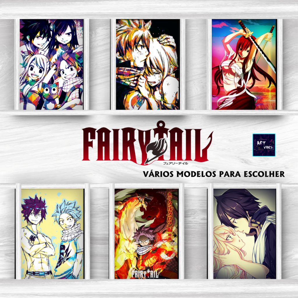 Kit Placas Decorativas Quadros Fairy Tail Natsu Anime Decoração Casa