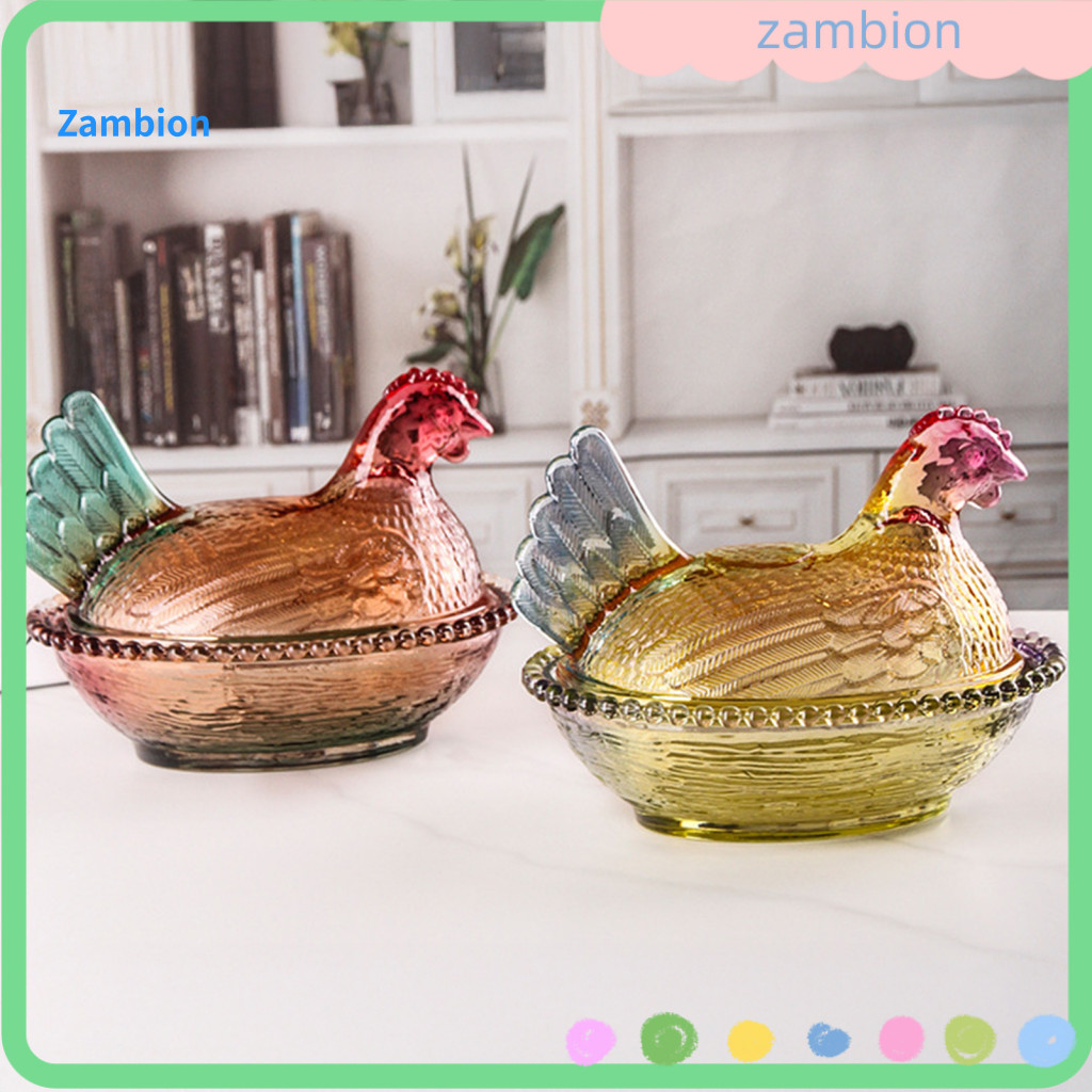 Decorative Kitchen Jar Chicken Shaped Spice Chicken-shaped Glass Candy Dish with Lid – Cute Design Snack Dessert Fruit