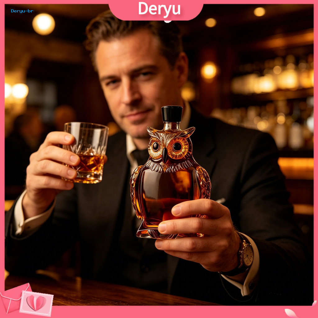 Whiskey Decanter with Owl Design Lead-free Glass Bottle 180/350ml – Decorative Liquor Storage for Home Bar for Men