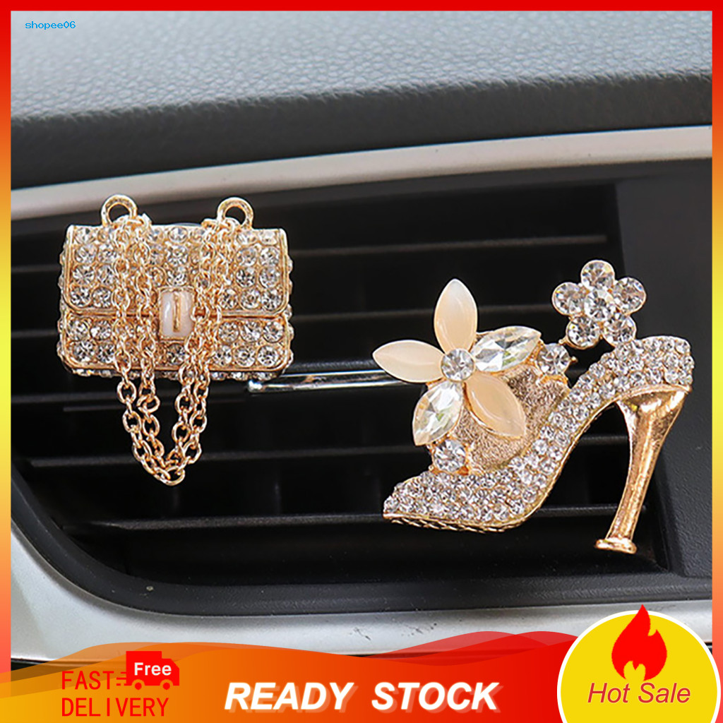 Car Air Vent Decorative Clip Auto 2pcs Freshener Luxury Rhinestone High Heel Handbag Design Decoration Automotive Scent