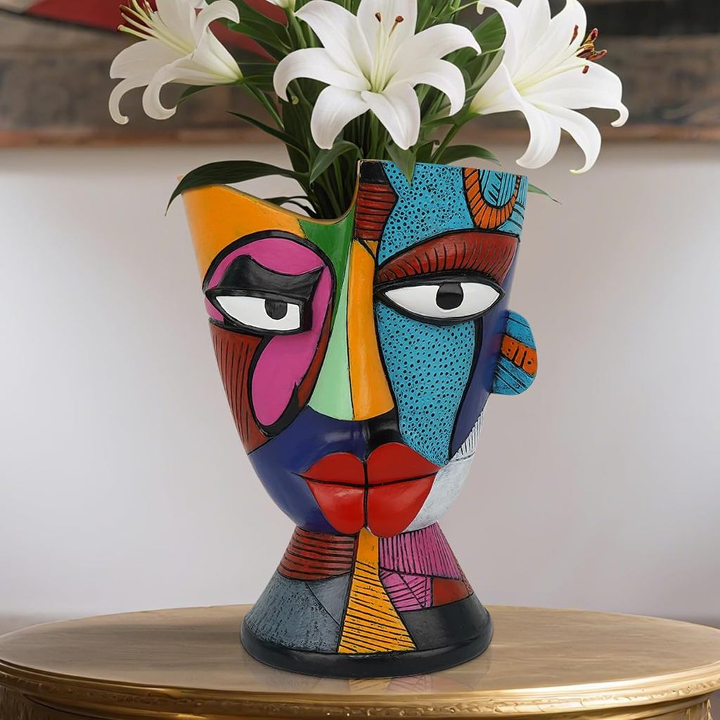 Abstract Face Planters Pots Head 7.8 Inch with Drainage - Decorative Plant Pots Retro Rainbow Design, Cute Unique Plante