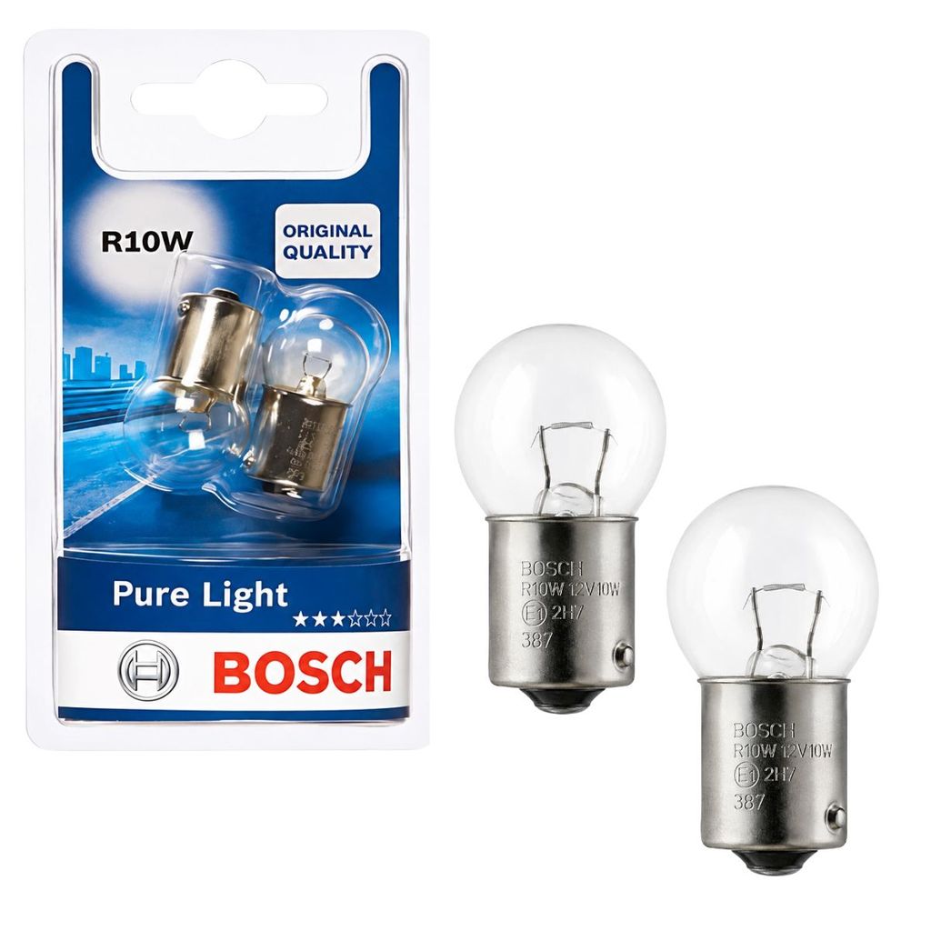 PAR DE LÂMPADA BOSCH ORIGINAL PURE LIGHT LUZ DE PLACA LANTERNA RÉ POSIÇÃO R10W 10W 12V