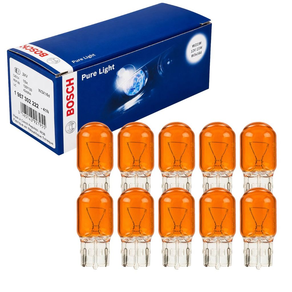 KIT 10 LÂMPADAS BOSCH PURE LIGHT WY21W 12V 21W ÂMBAR ORIGINAL PINGÃO T20