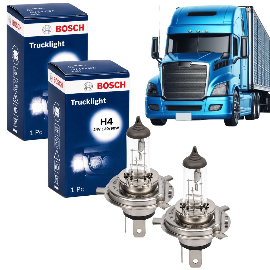 PAR DE LÂMPADA BOSCH ORIGINAL TRUCK LIGHT FAROL H4 130/90W 24V ÔNIBUS CAMINHÃO