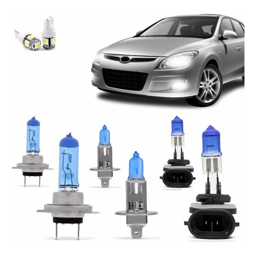 Kit Lampadas I30 2009 2010 2011 2012 Super Brancas Farol H7 H1 55w Milha H27 881 27w - Techone 8500