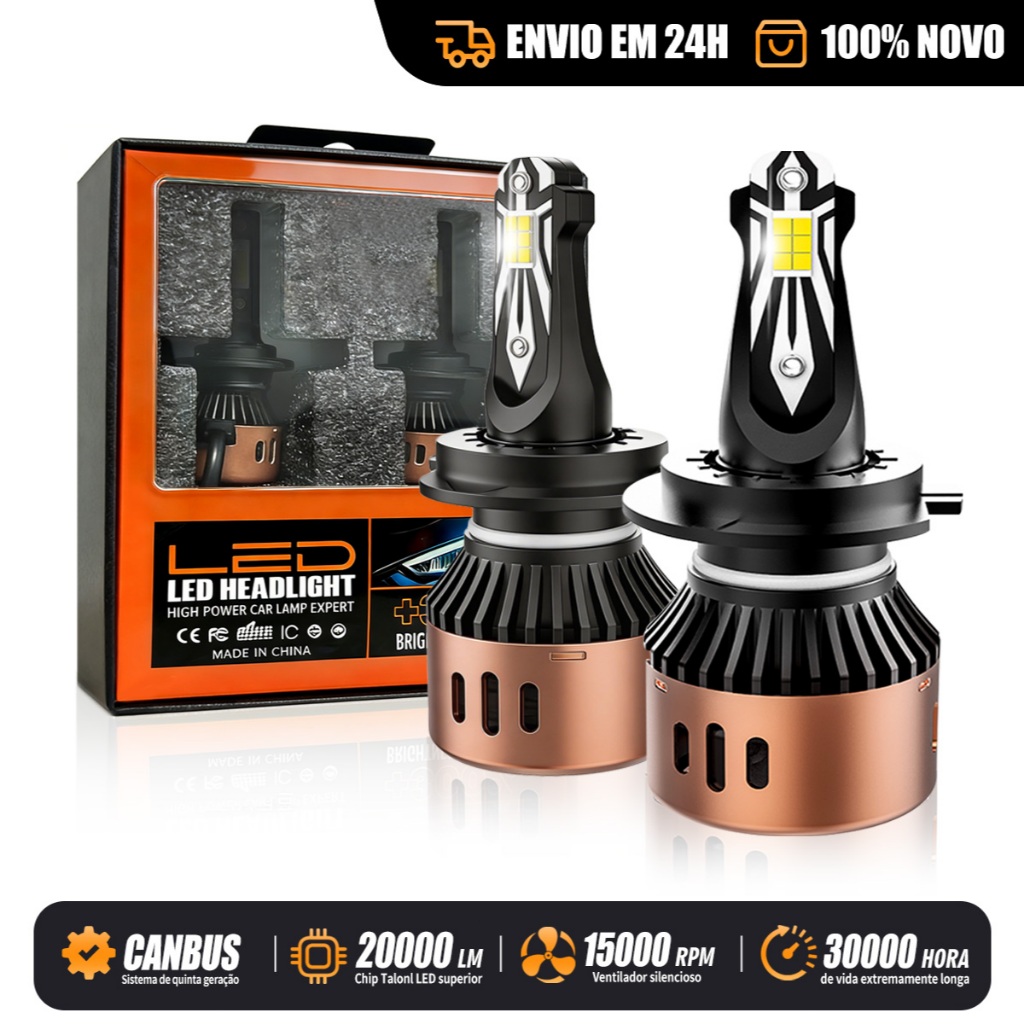 Lâmpada de Farol LED Vereor R11 100W 20000LM adequada para os modelos H1 H3 H4 H7 H11 9005 9006 Branco Puro