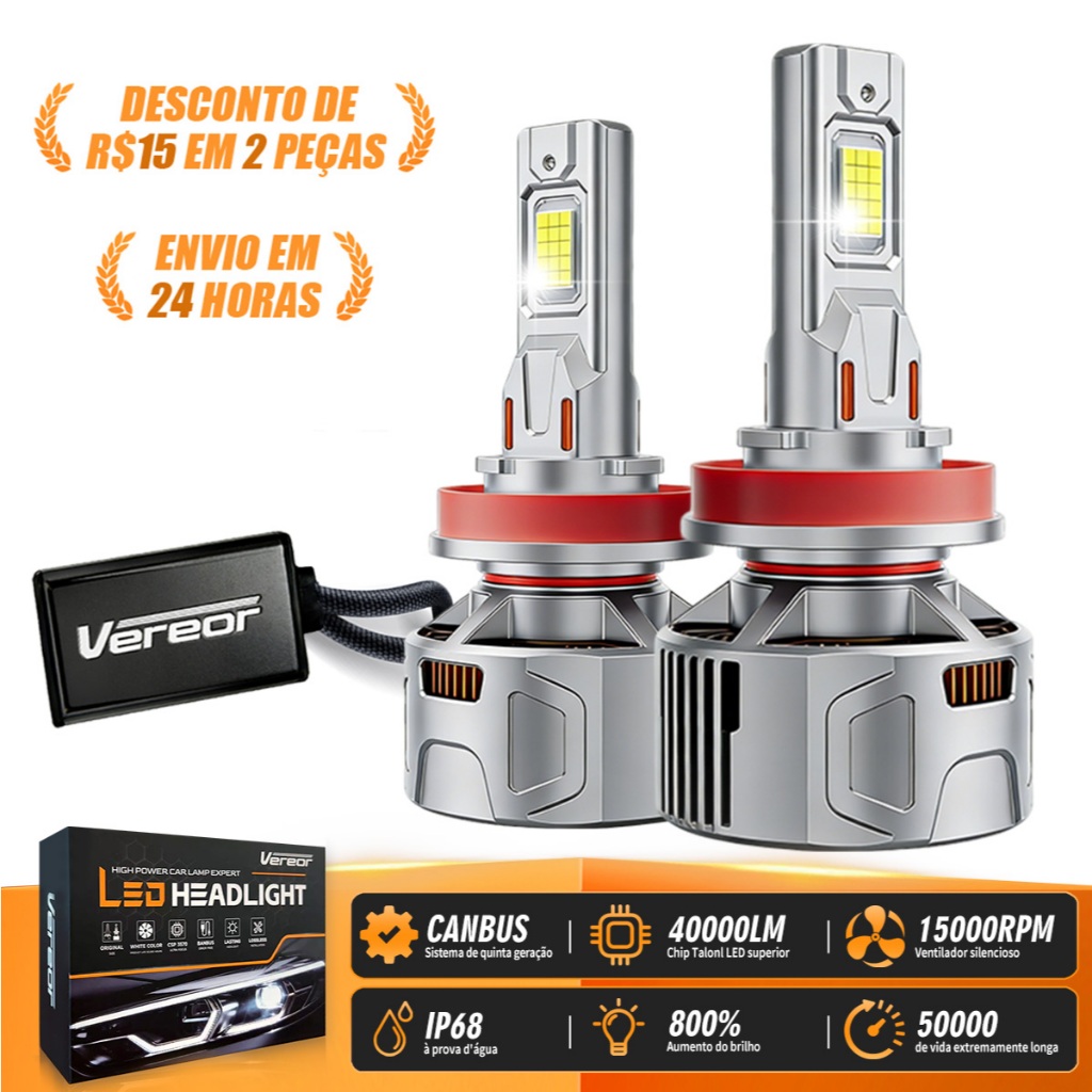 Par Lâmpada LED X12 80000LM Compatível H7/H1/H3/H4/H11/9005/9006 300W 6000K Super Brilhante Frete Grátis