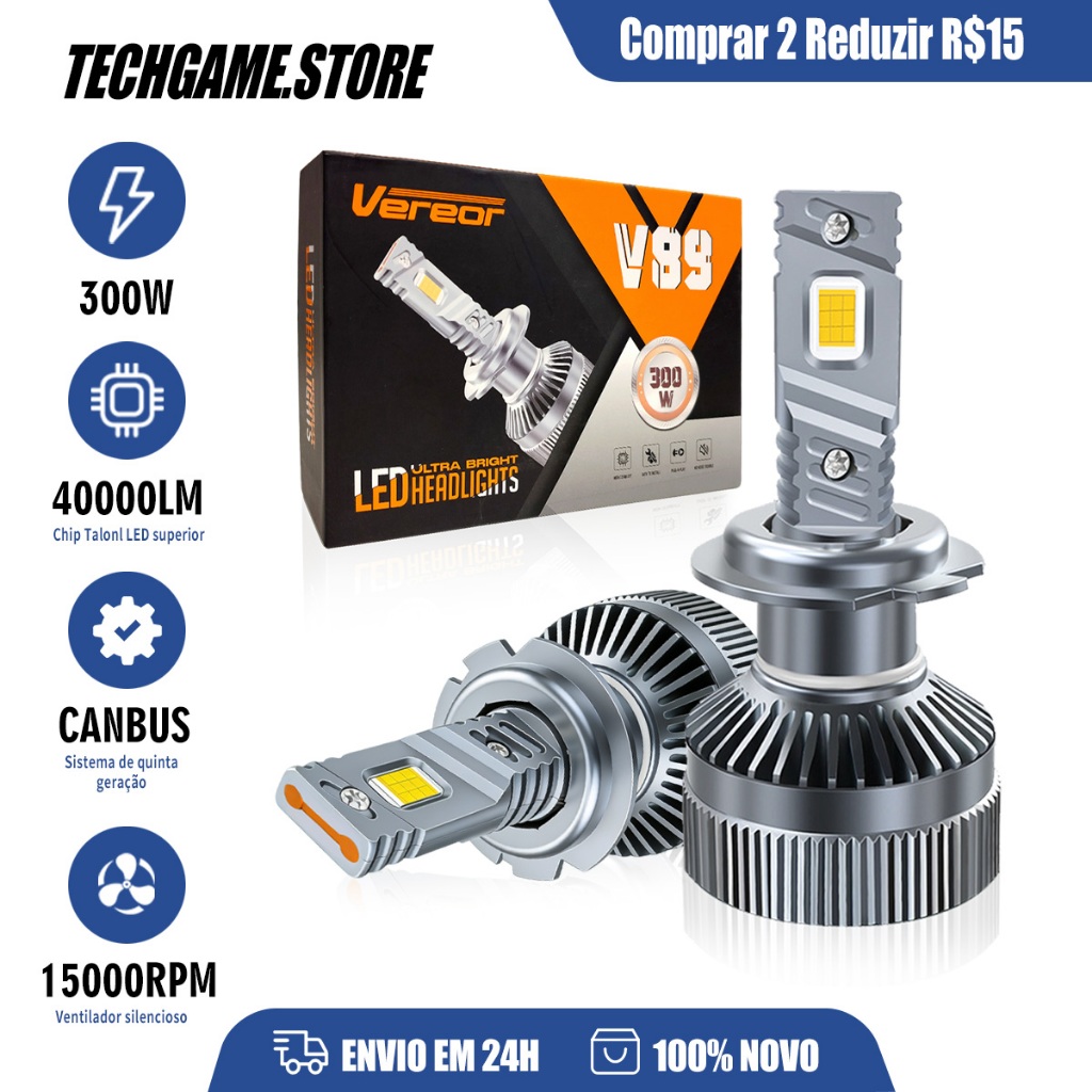 Lâmpada De Farol LED Para Carros V89 300W 40000LM 6000K H1 H3 H4 H7 H11 9005 9006 Super Branco