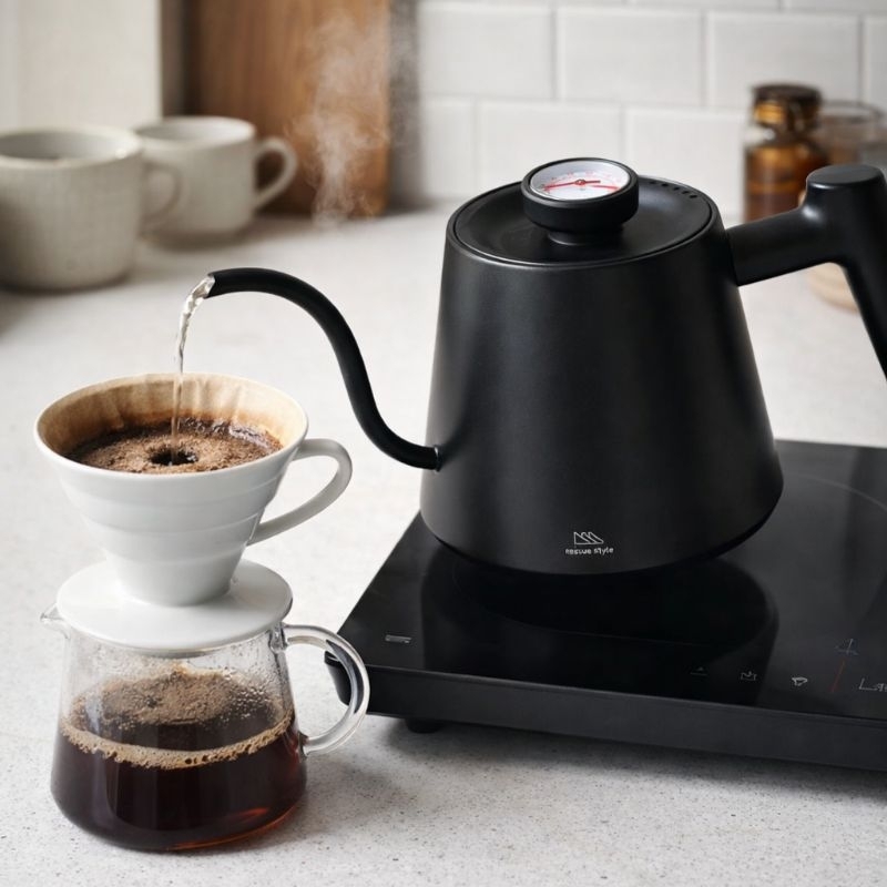 Chaleira Gooseneck Barista 1,2L com Termômetro — Indução | Café Filtrado | Preto Fosco