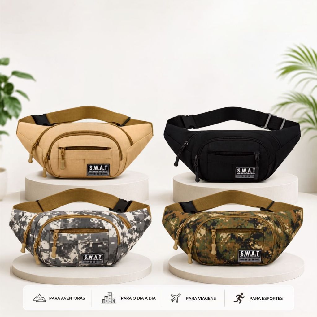 Pochete Impermeável Camuflada Lisa Reforçada Divisórias Com bolso Para Celular Antifurto