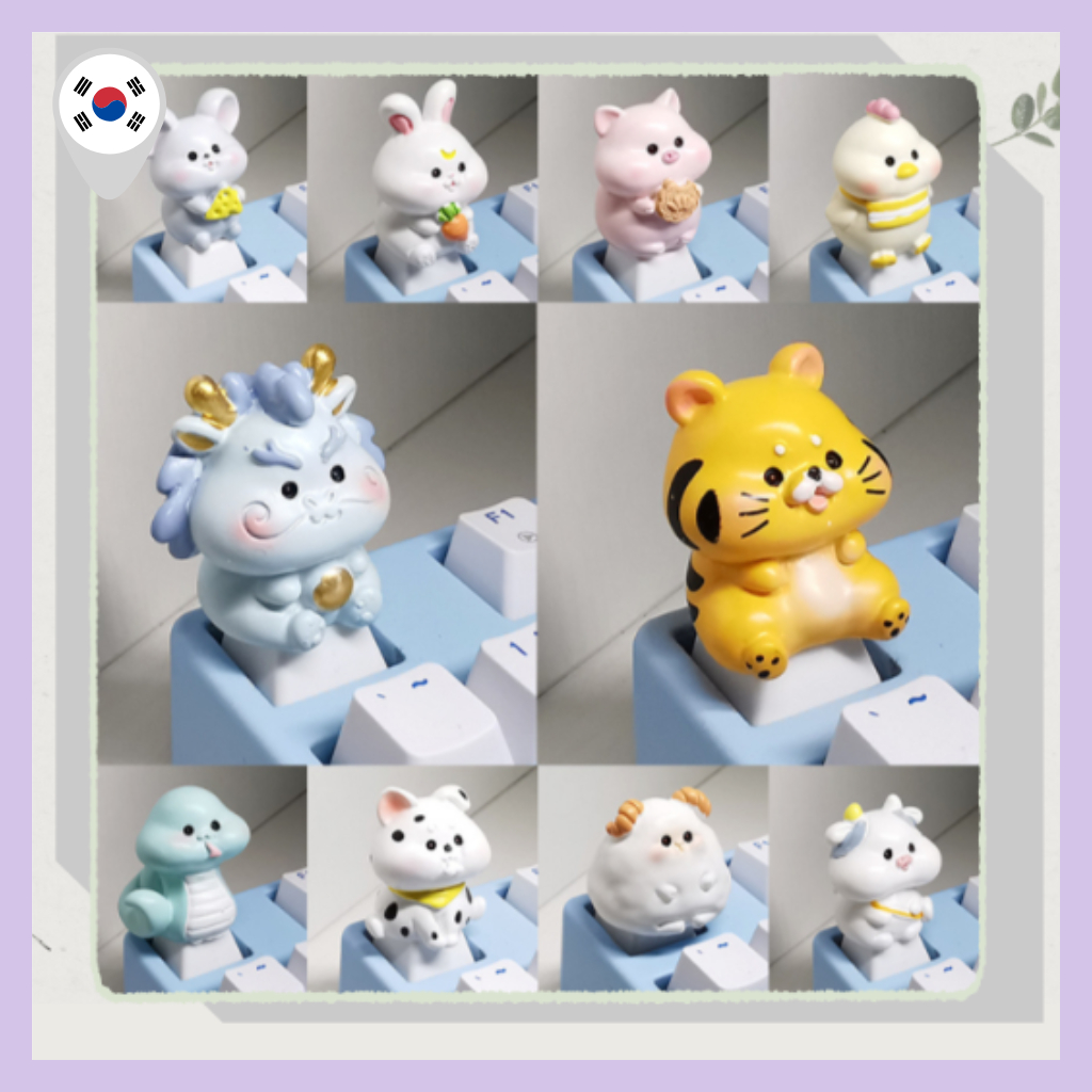 [Cute 12 Zodiac] Animal Point Keycap Para Teclado Mecânico-Keycaps Decorativos Personalizados , Acessórios De Mesa Kawai