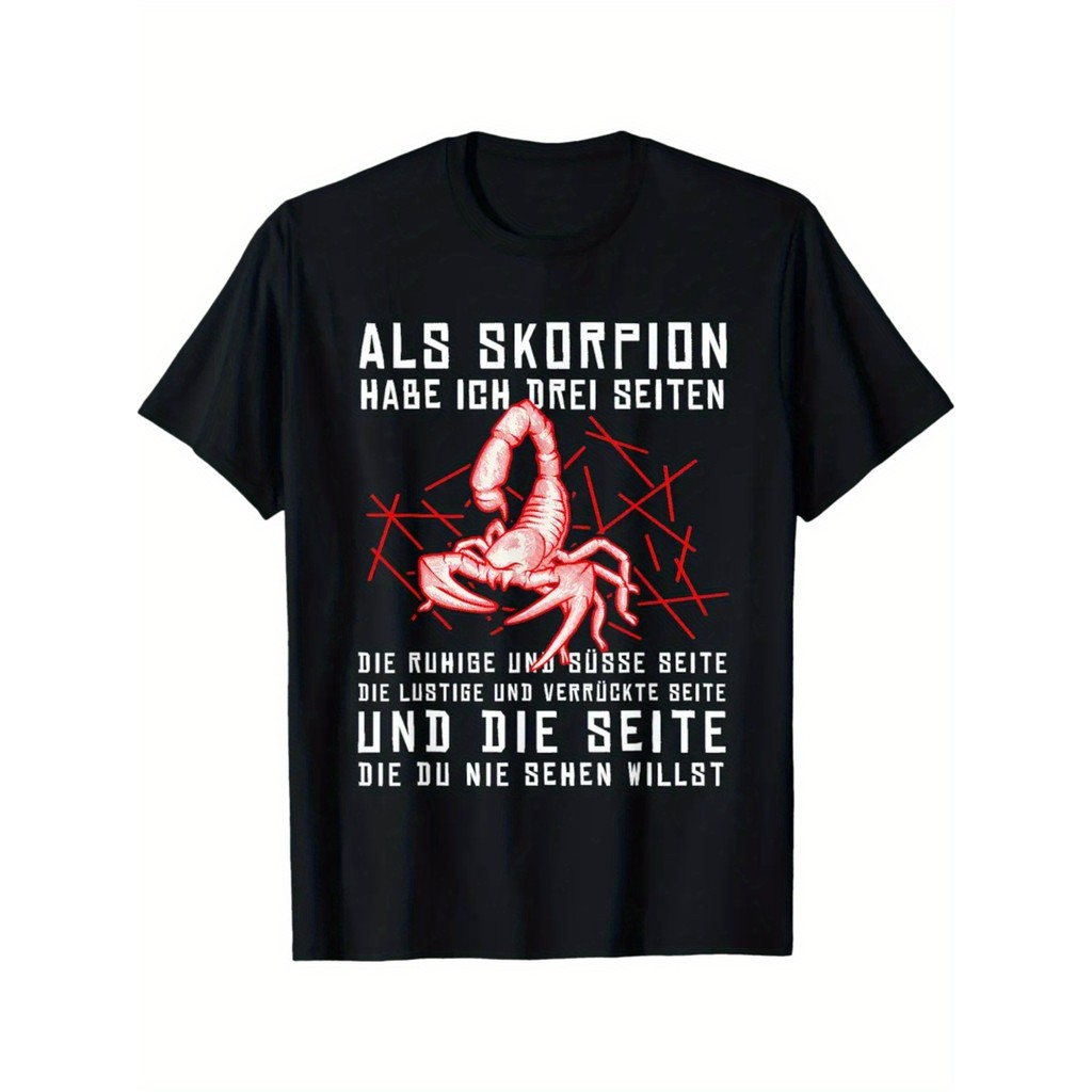 Camiseta Confortáveis Unisex Scorpio Zodiac German Proverbs Design Astrologia Presente Confortável Divertida Estilosa Ve