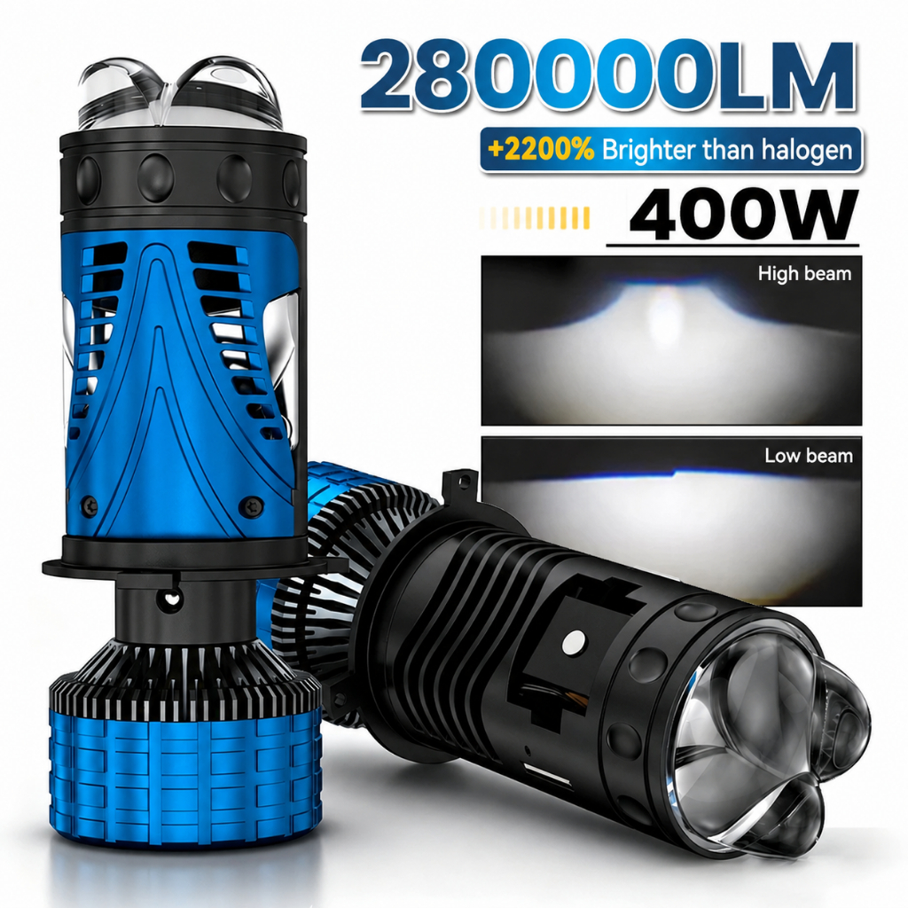 2pcs H4 LED Farol Lâmpada Lente Do Projetor CANBUS Super Brilhante 400W 280000Lm 6500K Turbo Fan Car Light H4 Para Carro
