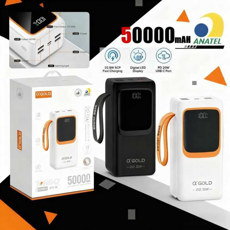 Carregador Portátil A'gold 50000mAh - Saída 22.5W e Luz de Emergência BTE-61