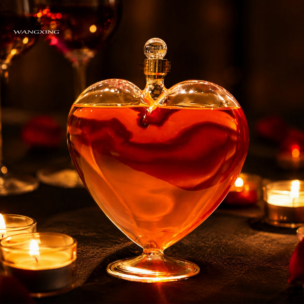 Decorative Glass Bottle Airtight Wine Carafe with Stopper Heart-shaped Elegant Liquor Decanter 500ml/1000ml for Home for