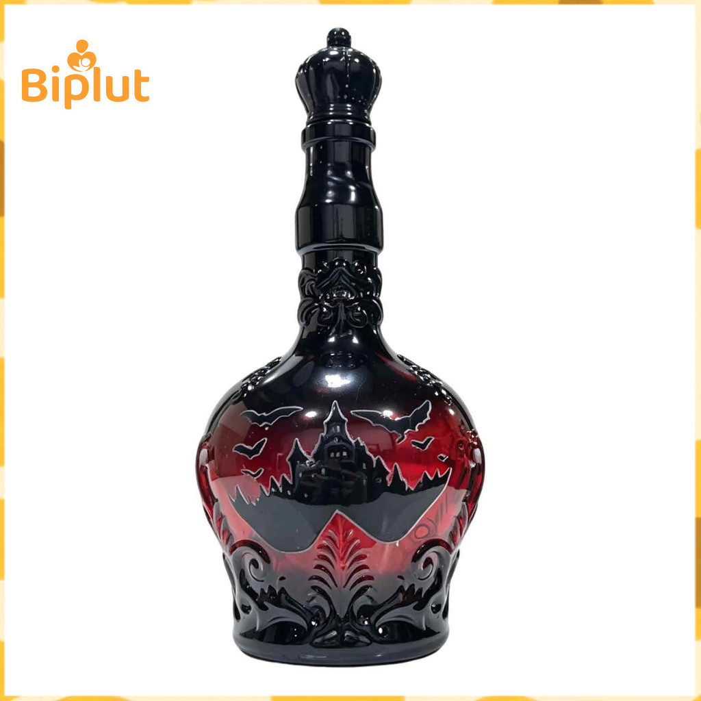 Halloween Theme Glass Bottle Style Decanter 1200ml Bat Castle Whiskey with 320ml Vintage Wine Cup – Decorative Liquor
