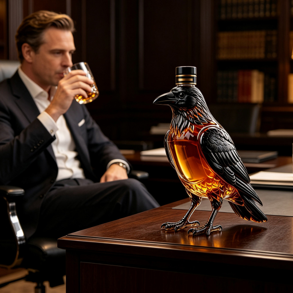 Crow Whiskey Decanter 350ml – Elegant Glass Liquor Bottle Decorative Alcohol Dispenser for Home Kitchen Bar Perfect Gi