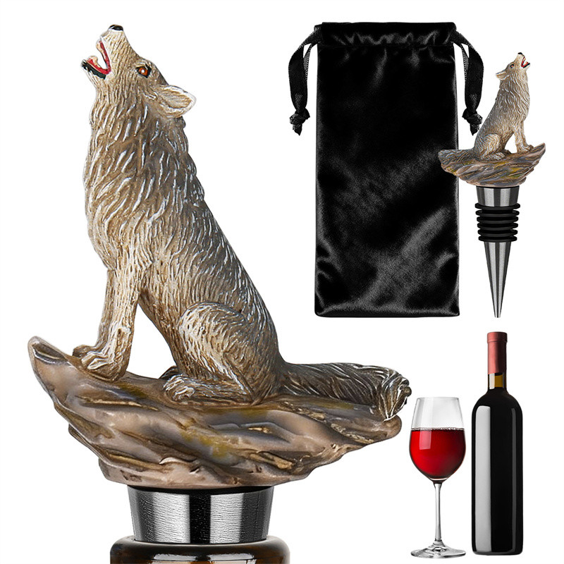Vintage Howling Wolf Wine Stopper Reusable Animal Wine Bottle Plug Decorative Bar Accessory
